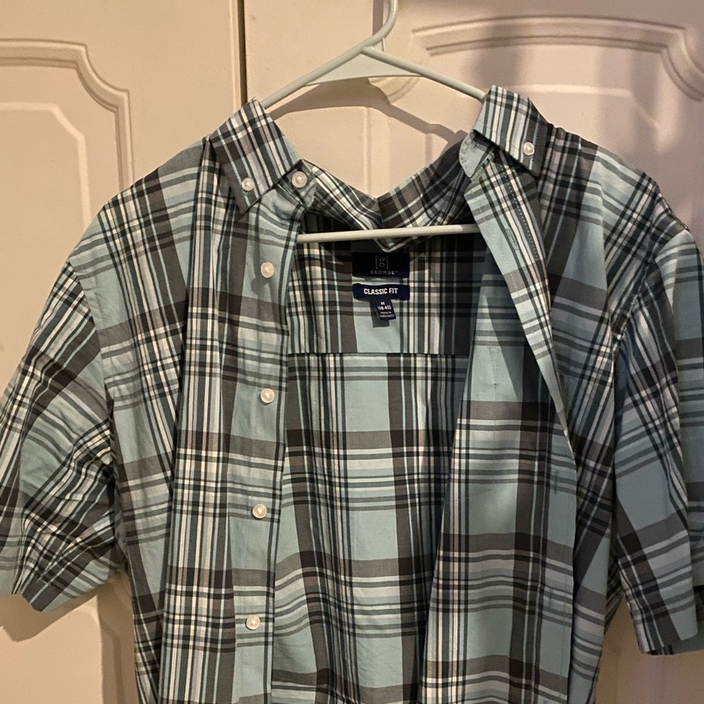 blue button up shirt short sleeve